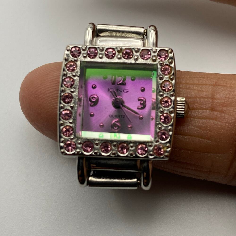 Stunning Pink Crystal Bezel Long Finger Watch - Fully Functional